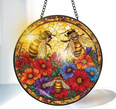 Produktbild von Glas Sonnenfänger bunt, 20 cm, mit Kette und Aufhängehaken, für Fensterdekoration