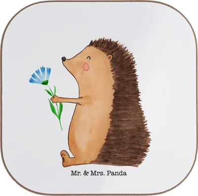 Produktbild von Mr. & Mrs. Panda Tassenuntersetzer Igel Blumen - Weiß - Geschenk, Tischuntersetzer, bieruntersetzer, Krankheit, Krankenhaus, Coaster, Untersetzer für Gläser, Tischschoner