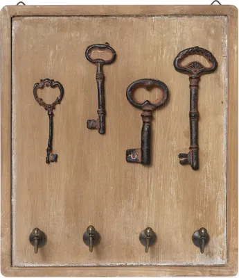 Produktbild von Moritz Schlüsselbrett Schlüsselkasten 22x25cm Antike Schlüssel 4 Haken braun Schlüsselhalter Vintage Schlüsselboard Schlüsselaufbewahrung