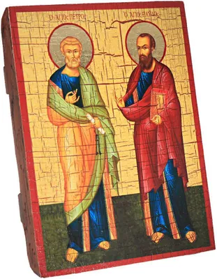 Obrázok produktu pre Apoštoli Peter a Pavol, kresťanská drevená ikona 16 x 12,5 cm, ručne vyrobená 37043