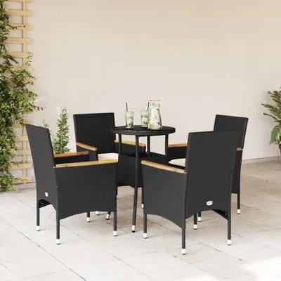 Produktbild von Möbel 5-tlg. Garten-Essgruppe mit Kissen Schwarz Poly Rattan und Glas - Sitzgruppe 3278722