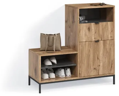 Image de Banc pour chaussures Livinity Aterno Chêne Viking 100x98.5cm avec 6 compartiments, Model 58887