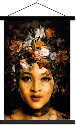 Produktbild von MuchoWow® Textilposter Frauen - Blumen - Gold 120x180 cm mit schwarzem Rahmen - Fotos