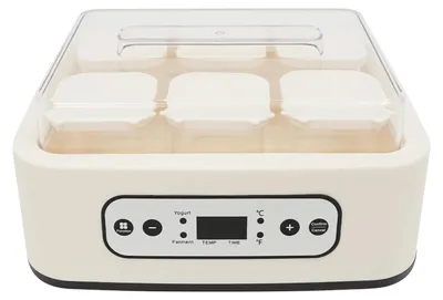 Produktbild von Elektrischer Joghurtbereiter - 1,5 l Joghurtmaschine - 25W 220V - 6 Glasbecher à 250 ml - Edelstahl 304 - Timer 1–99 h, 21–48 °C - Leise <45 dB - Hellgelb