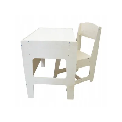Produktbild von Kinderschreibtisch Set Holz höhenverstellbar – mit Stuhl, für Kinder 7–12 Jahre, aus Sperrholz, sicher & platzsparend