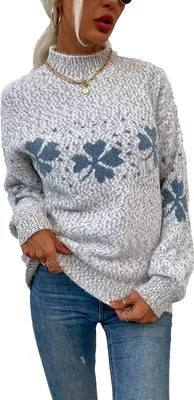 Produktbild von ASKSA Damen Weihnachten Pullover Strickpulli Hohem Kragen Langarm Jumper Sweater, C Hellgrau, S