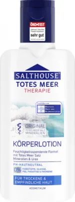 A bottle of Salthouse Dead Sea Therapy Body Lotion.