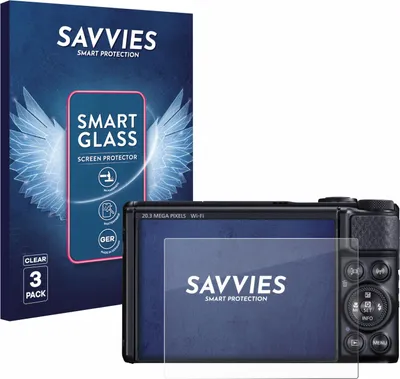 Produktbild von 3x Savvies Schutzglas Folie für Canon PowerShot SX740 HS / Lite 9H Panzer Schutzfolie Glas Displayschutz klar transparent