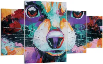 Produktbild von Bild auf Leinwand - Leinwandbild - 4 Teile - Waschbär Bunt Öl - 160x90cm - Wand Bild - Wanddeko - Wandbilder - Leinwanddruck - Bilder - Wanddekoration - Leinwand bilder - Wandbild - DL160x90-4565