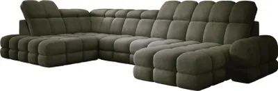 Produktbild von DomoHome Ecksofa Tollo Grün Anthology-Stoff Linke Seite 400x217x105 cm, U-Form Sofa mit Schlaffunktion, Bettkasten 120x85x17 cm, Elektrisch Verstellbar