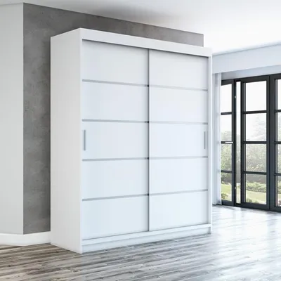 Produktbild von Schwebetürenschrank, 2-türig Schrank PARIS 180 cm (mit Spiegel) (Weiß / weiß / weiß)