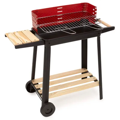 Produktbild von Springos® Tragbarer Holzkohlengrill für Garten mit Rädern – Grillrost mit 5-stufiger Höhenverstellung