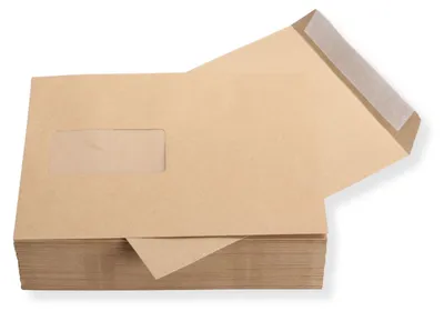 Produktbild von Versandtaschen DIN C5 braun mit Fenster haftklebend 100 Stück