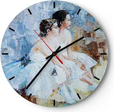 Produktbild von Wanduhr - Rund - Glasuhr - Balletttänzer tanzen - 40x40cm - Schleichendes Uhrwerk - Lautlos - zum Aufhängen bereit - Dekoration Modern - Wanddekoration aus Glas - C3AR40x40-3767