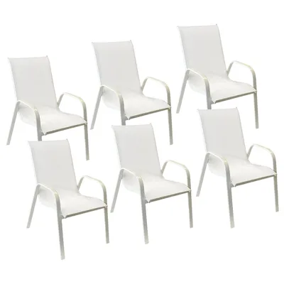 Image de Lot de 6 chaises MARBELLA en textilène blanc - aluminium blanc