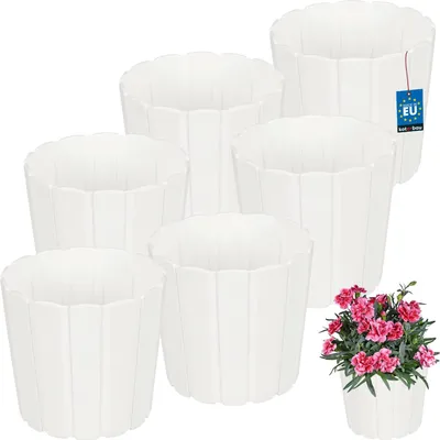 Image de KOTARBAU® Set de 6 pots de fleurs Pot de fleurs ⌀ 15 cm H : 13 cm Blanc Plastique Pot pour plantes d'intérieur Pots de fleurs Grand extérieur Cache-pot Balcon Décoratif
