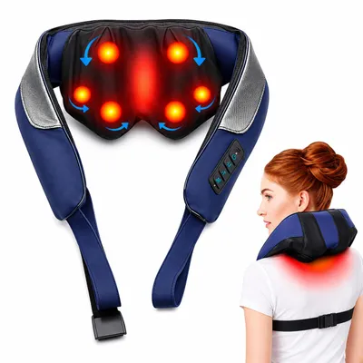 Image de INF Masseur cou et épaules chauffant graphène,Polyuréthane33x18x18cm voyage USB-C Bleu foncé