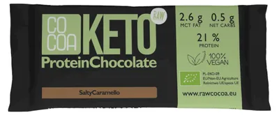 CZEKOLADA PROTEINOWA O SMAKU SŁONEGO KARMELU KETO BIO 40 g - COCOA