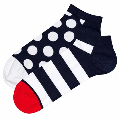 Image de Chaussettes de sport unies Happy Socks, lot de 2 - Chaussettes basses, assortiment de couleurs Big Dot Stripe, pointures 36-40
