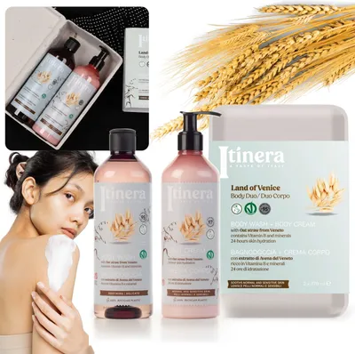 Produktbild von ITINERA Geschenkset: Beruhigende Körperwäsche + Körperlotion mit Hafer aus Venetien 2x370ml
