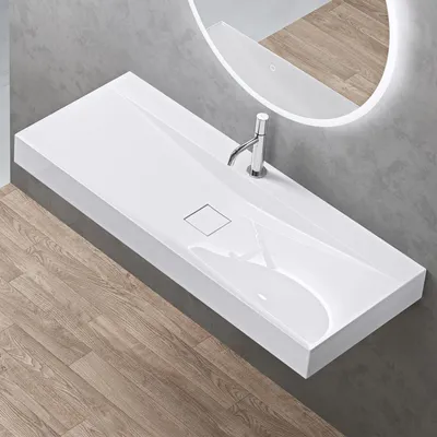 Produktbild von doporro Aufsatz- und Hängewaschbecken Gussmarmor aus einem Stück, Weiß, Eckig, 120x48x10 cm, Colossum810, DIN-Anschlüsse für Standard Abläufe & Armaturen