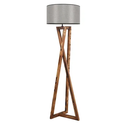 Obrázok produktu pre Opviq, Maçka Yanık Ahşap Lambader Silindir Hasır Gri Abajurlu, stojacie lampy, hnedá, drevo, 45 x 45 x 150 cm