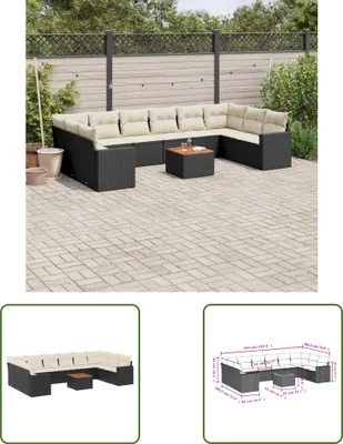 Produktbild von The Living Store 11-tlg. Garten-Sofagarnitur mit Kissen Schwarz Poly Rattan