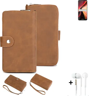 Produktbild von K-S-Trade Handy Schutz Hülle kompatibel mit Oukitel K13 Pro + Kopfhörer Portemonnee Tasche Wallet-Case Bookstyle-Etui braun (1x)