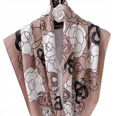 Productafbeelding van KAMEA Elegante zijden sjaal, bloemenprint, beige, 90x90 cm