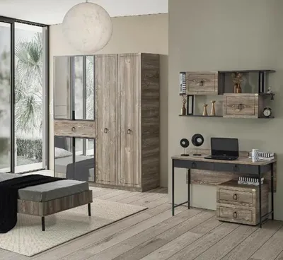 Produktbild von Kleiderschrank Schreibtisch Holz Spiegel Stauraum Schwarz Kinderzimmer Möbel