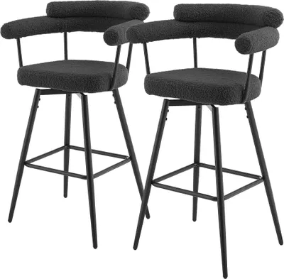 Produktbild von ML-Design Barhocker drehbar 2er Set Dunkelgrau Teddy-Stoff 76 cm hoch Barstühle Küchenstühle mit Arm- und Rückenlehne 360° Drehstuhl mit Fußstütze