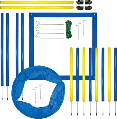 Produktbild von Dog Agility Set groß mit Startfeld, Slalomstangen, Hürden, Tunnel und Tasche