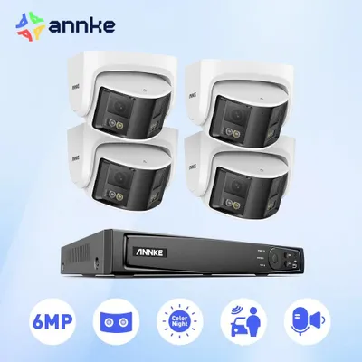 Productafbeelding van Beveiligingscamera set 180° 6MP POE met dubbele lens, AI persoonsherkenning en NVR