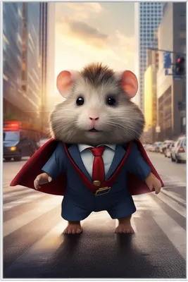 Produktbild von Wallario Wandbild Super-Hamster, Größe: 61 x 91,50 cm, Poster mit weißem Aluminiumrahmen