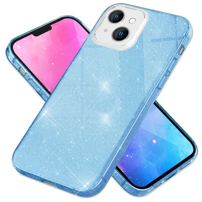 Immagine prodotto di Custodia per iPhone 14 - Cover glitterata Custodia per cellulare in silicone rinforzato Custodia glitterata blu