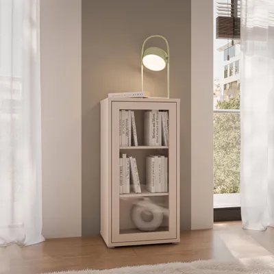 Produktbild von Forte ALICE SPRINGS Vitrinenschrank 50, modern-minimalistisch, 2 Einlegeböden, 1-türig, Wohnzimmer/Schlafzimmer, Holzwerkstoff, Kaschmir Beige, 49,8 cm breit x 99,1 cm hoch x 34,9 cm tief