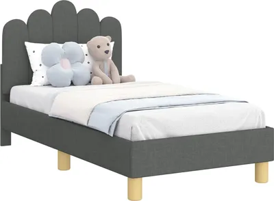 Image de vidaXL Sommier de lit d'enfant avec tête de lit gris foncé 70 x 140 cm Tissu