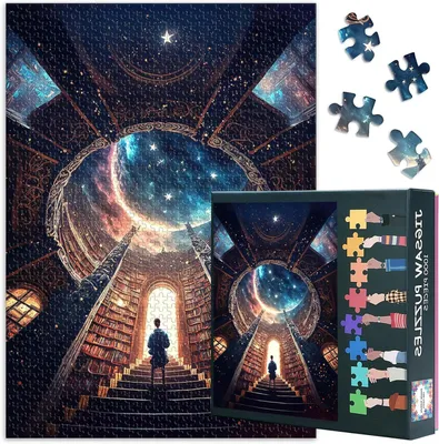 Productafbeelding van Magische bibliotheek puzzel - 1000 stukjes - Ontspannend tijdverdrijf - Zone-indeling achterkant - 50 x 70 cm - Fantasiemotief