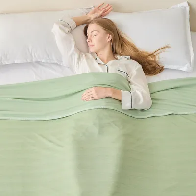 Productafbeelding van Koeldekbed Arc-Chill, Q-Max >0,5, 228x228 cm, dubbelzijdig, groen gestreept
