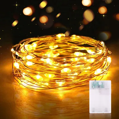 LED-Lichterkette 2 m, 20 warmweiße LEDs, Timer, Kupferdraht, Batterie