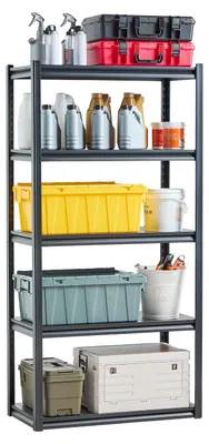 Immagine prodotto di VEVOR scaffale di stoccaggio, 907 kg, scaffale a innesto, robusto, scaffale da garage regolabile in metallo, 5 ripiani, 457,2 x 914,4 x 1828,8 mm, cucina, officina, cantina, scaffale di stoccaggio, nero