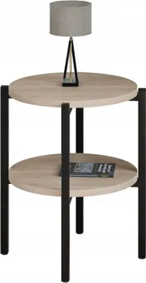 Zdjęcie produktu dla Stolik nocny okrągły loft z półką 35x35x46 cm metalowy czarny