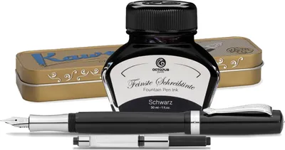 Obrázek produktu pro Plnicí pero Kaweco Student s 30 ml inkoustu do plnicího pera, konvertorem a kovovým pouzdrem, černé