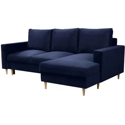 Produktbild von Ecksofa DAVE L-Form 230 cm, Dunkelblau, Sofa mit Schlaffunktion, Bettkasten, Ottomane rechts