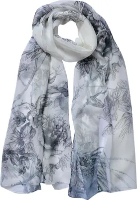 Produktbild von Clayre & Eef Gemusterter Damenschal 50x160 cm Grau Synthetisch Blumen