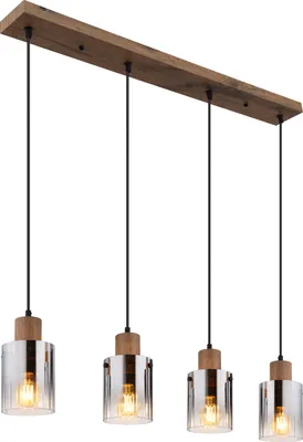 Produktbild von Globo Lighting Hängeleuchte MDF Holzoptik dunkel, Glas rauchfarben, klar verlaufend, Kabel PVC schwarz, LxBxH: 1050x120x1200mm, exkl. 4x E27 40W 230V