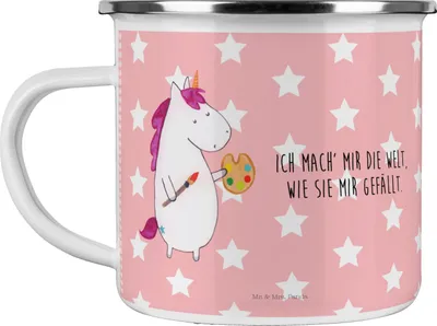Produktbild von Mr. & Mrs. Panda Teetasse Einhorn Künstler - Rot Pastell - Geschenk, Malen, Pott, Haferl, Zeichnen, Einhörner, Teebecher, becher emaille, Welt, Tasse, Unicorn, Englisch