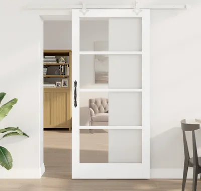 Produktbild von Desgin Schiebetür mit Hardware Set Weiß 93x202 cm Massivholz Kiefer - Haustüren 3332260
