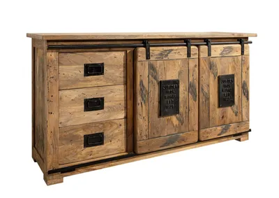 Image de MASSIVMOEBEL24 | Buffet 150x45 Manguier laqué Bois naturel RAILWAY #100