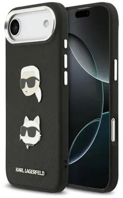 Image de KARL LAGERFELD étui pour IPHONE 17 Air compatible avec MagSafe KLHCP17MPSFDHPOK (FW GrainedPolyuréthaneW/ K&C Heads Pins & Logo) black